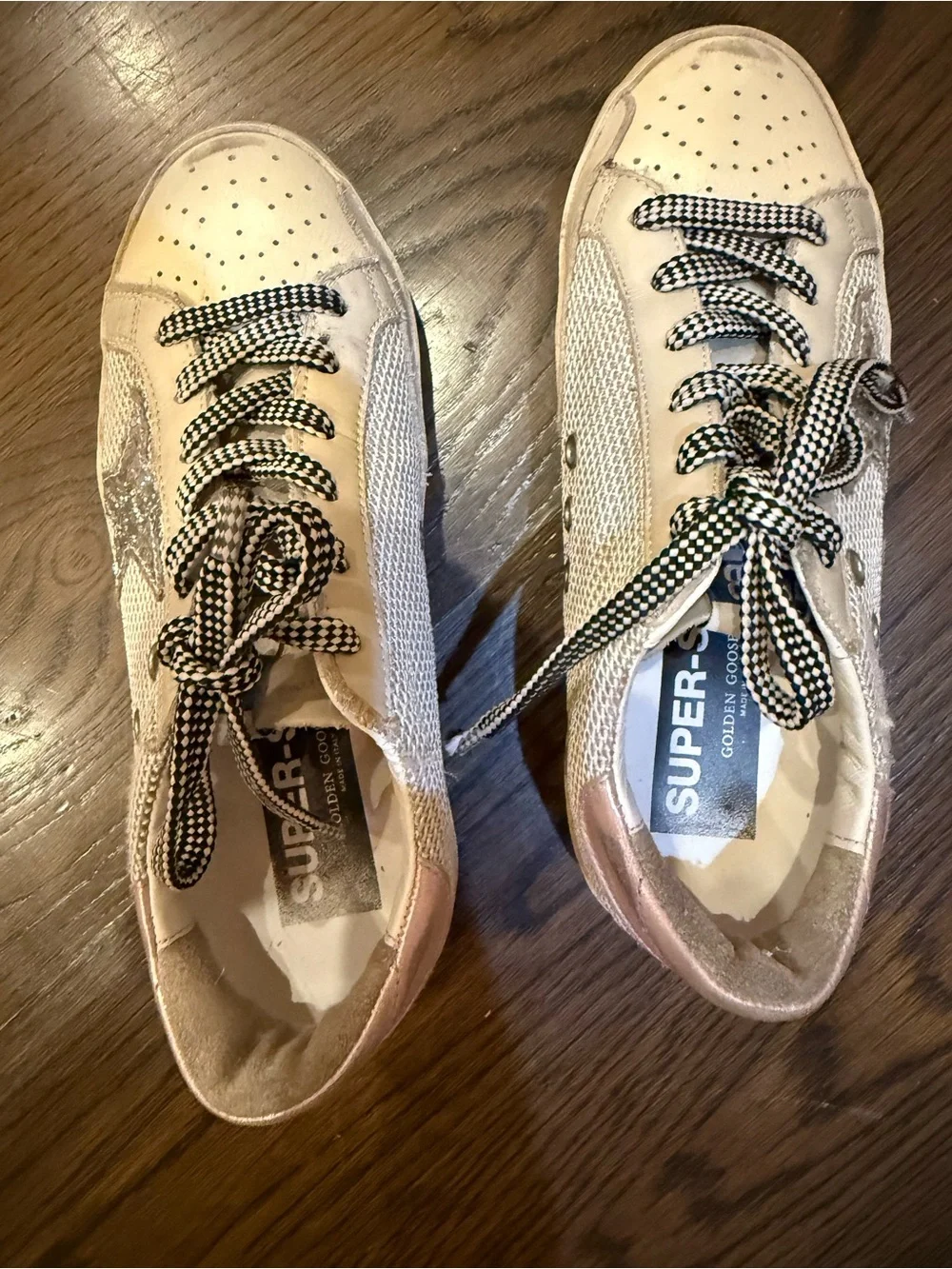 Golden Goose Kids Beige + Blk Checkered Lace Sneakers Says eu36 fits like Sz 4